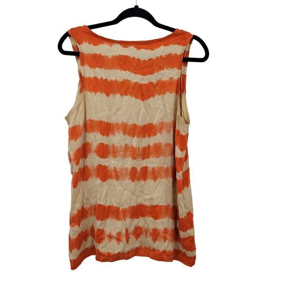 Joie Silk Tank Top Blouse Womens S Orange Tan Tie Dye Stripe Sleeveless Shell - Picture 5 of 10